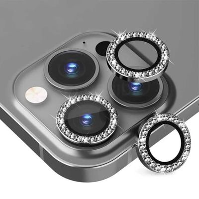 iPhone 14 Pro/Pro Max objektivdeksel Bling Diamond Svart