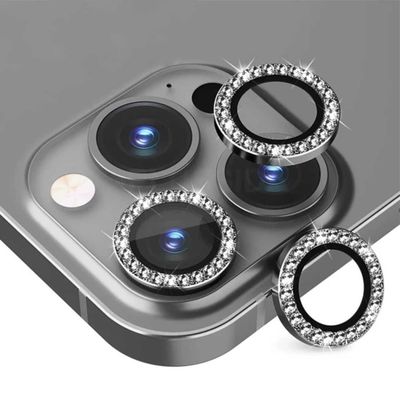 iPhone 14 Pro/Pro Max objektivdeksel Bling Diamond Svart