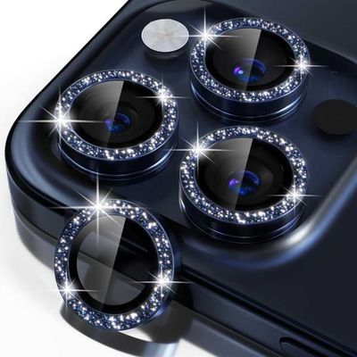iPhone 15 Pro/Pro Max Lens Cover Bling Glitter Blue