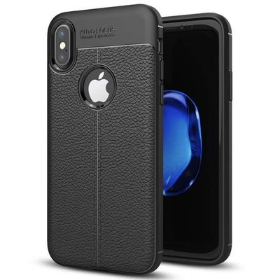 Nahkakuvioitu TPU kuori Apple iPhone X / Xs : väri - musta
