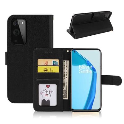 OnePlus 9 WALLET Læder Læder Taske Sort