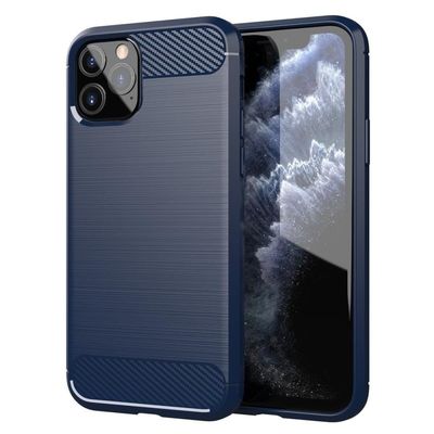Deksel til iPhone 11 PRO Beskyttelsesdeksel av fleksibelt TPU-silikon i rustfritt stål-karbonfiberutseende