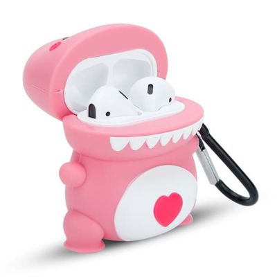 Etui til AirPod 1 & 2 Bærbart beskyttelsesetui i silikon til hodetelefoner 3D-etui Nøkkelring