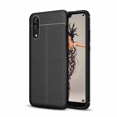 Huawei P20 Suojakuori Suojakotelo valmistettu TPU-silikonista jossa on jalo nahkajäljitelmä applikaatio
