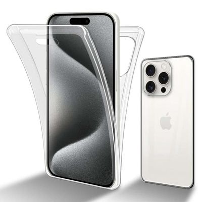 Deksel kompatibel med iPhone 15 PRO MAX 360° helkroppsbeskyttelse Silikondeksel foran og bak, allroundbeskyttelse med skjermbeskyttelse