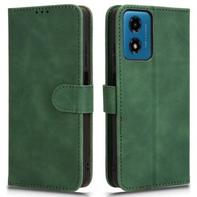 SKALO Motorola Moto E14 4G Matt PU Nahka lompakkokotelo - Vihreä