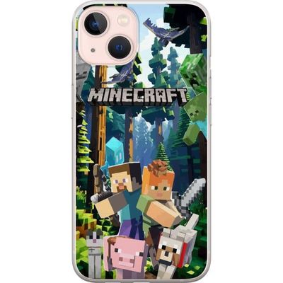 Apple iPhone 13 mini Gjennomsiktig deksel Minecraft mobildeksel med skog og figurer i pikselstil