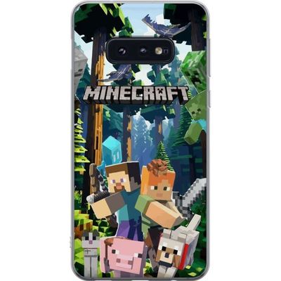 Samsung Galaxy S10e Gjennomsiktig deksel Minecraft mobildeksel med skog og figurer i pikselstil