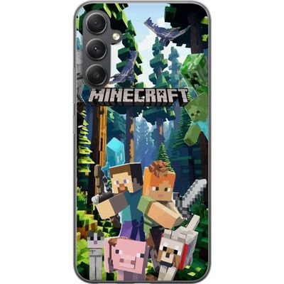 Samsung Galaxy A05s Gjennomsiktig deksel Minecraft mobildeksel med skog og figurer i pikselstil