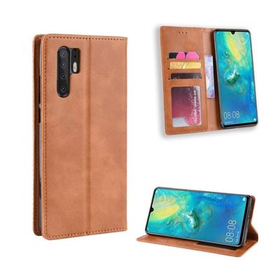 Huawei P30 Pro vintage stil läderfodral - Brun