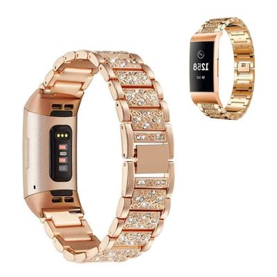 Fitbit Charge 4 / 3 klokkerem i rustfritt stål med rhinestone - Rose Gull