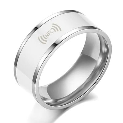 Smart redigerbar NFC-ring i rustfrit stål - Hvid / Størrelse: 9