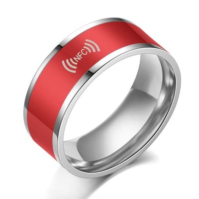Smart redigerbar NFC-ring i rustfrit stål - Rød / Størrelse: 7