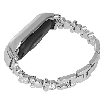 Xiaomi Mi Band 5 / 6 Watch Band Bear Design Rhinestone Metal Watch Strap - Sølv