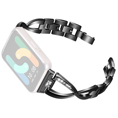 Samsung Galaxy Fit3 SM-R390 Rustfrit stål rem Rhinestones Decor X-shape Smarturrem - Sort