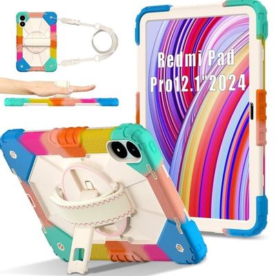 Xiaomi Redmi Pad Pro 5G / Pad Pro / Poco Pad 4G Etui Kickstand Silikon + støtbestandig nettbrettdeksel med skulderrem - Fargerik / Blå