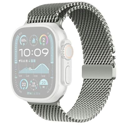 KALEBOL Watch Strap Apple Watch Series 10 Ultra 9 8 7 SE 6 5 4 3 2 1 46mm 49mm 45 Parachute Buckle Milanese Stainless Steel Band - Sølv