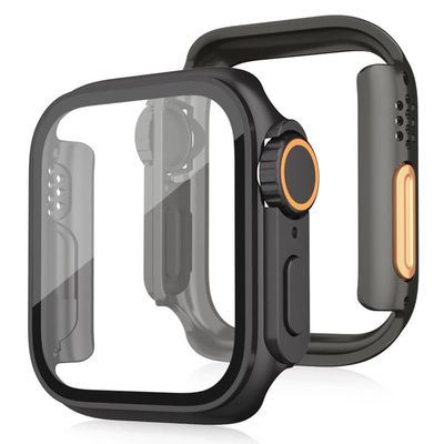 Bumpresistent Watch Case Apple Watch Series 9 8 7 45mm Smartwatch Cover med hærdet glasfilm - Sort