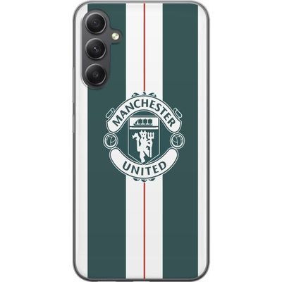 Samsung Galaxy A15 5G Gjennomsiktig deksel Manchester United logo skjold fotballklubb Premier League Røde Djevler plakat retro hvit grønn design