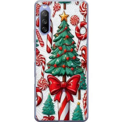 Sony Xperia 10 III Gennemsigtig cover Juletræ plakat Juletræ polkagris slik ferie søde julemotiv retro slikstokke design kunst