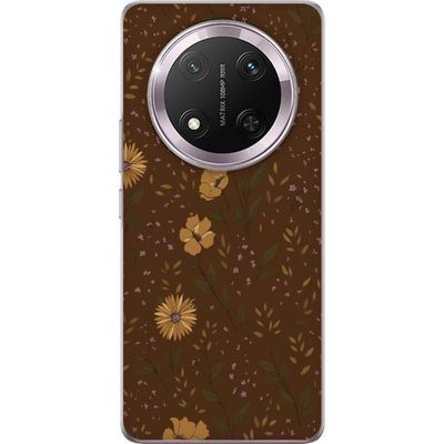 Honor Magic7 Lite Genomskinligt Skal Retro blommigt mönster brun bakgrund blommor vintage 70-talsstil bohemisk tapetdesign tryck