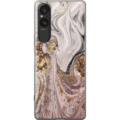 Sony Xperia 10 VI Gjennomsiktig deksel Beige marmor med gullglitrende struktur, elegant design med luksuriøs følelse, perfekt for moderne stil.