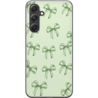 Kompatibelt Mobildeksel til Samsung Galaxy S24 FE Grønn sløyfe mønster søt pastell sømløs gavebånd estetisk bakgrunn design plakat