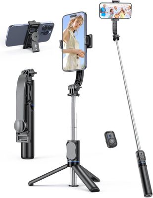 Lollanda Selfiestick/106cm Justerbar Tripod Mobilstativ Med Bluetooth Fjärrkontroll,Avtagbar Klämma, 360° Roterande Stativ