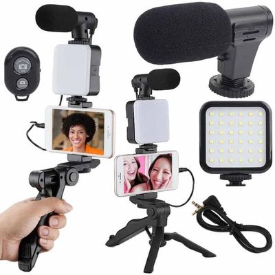 Vlogging Kit: Mobilholder og Mikrofon for Tiktok, Videoinnspilling og Streaming