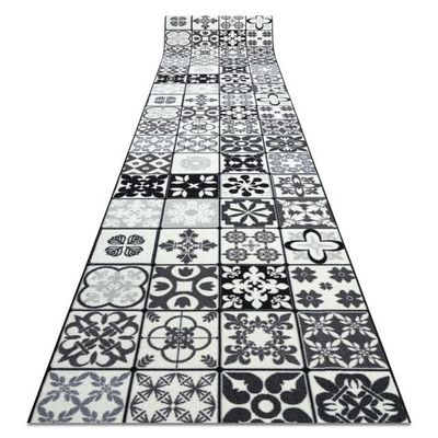 Löpare anti-halk AZULEJO PATCHWORK, LISBONPLATTER grå / svart, 80x390 cm
