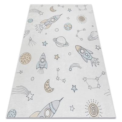 BAMBINO 1278 matto Avaruusraketti tilaa lapsille liukumaton - kerma, 160x220 cm