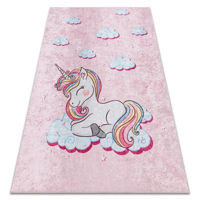 JUNIOR 51855.804 tvättmatta Enhörning, moln för barn halkskydd - rosa, 80x150 cm