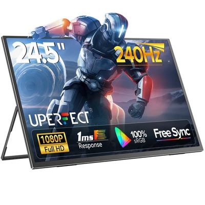 UPERFECT 24,5-tommer 240Hz 1080P bærbar skærm med IPS bredt farveområde, Velegnet til kontorbrug, gaming og rejser.