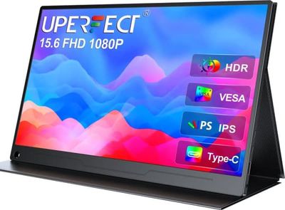 VESA Ready UPERFECT 15,6" skærm: 1920x1080 Full HD IPS-skærm til PC, bærbar, mobiltelefon, PS4/5 og Switch med cover
