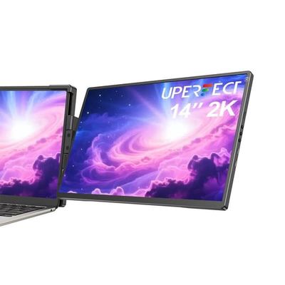 Dual USB-C bærbar skærm: UPERFECT G13 14" 2K-skærm med 100% sRGB og 180° autorotation til laptop, pc og mobilspil