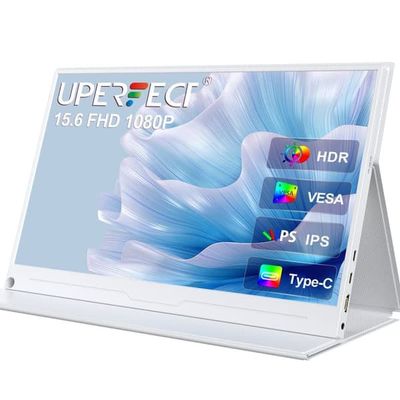 UPERFECT 15,6" valkoinen kannettava näyttö: Full HD 1920x1080, USB C & Mini HDMI, metallikotelo VESA-asennettavissa