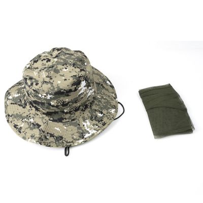 Camouflage bøttehatte med myggnett Campingfiske - Grønn