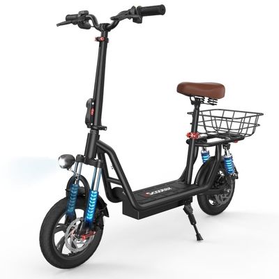 iScooter i12 elektrisk scooter med sæde til voksne, 500 W, 12 tommer, dobbelt affjedring, til bypendling, med basketball-sort, sort