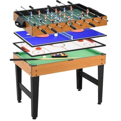 4-i-1 partyspelbord pingis/kicker/biljard/airhockey, stål, natur/svart