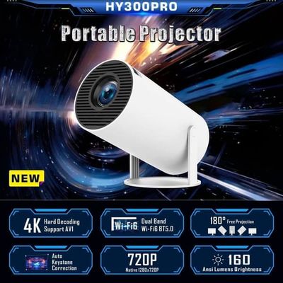 Smart 4K Mini Projektor Projektor med Wifi og Bluetooth 180 ° roterbar, Auto Keystone korrektion, 40 "-130" skærm videoprojektor