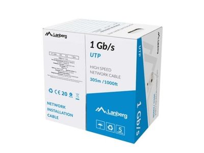 Lanberg - Bulkkabel - 305 m - UTP - LAN CABLE 1GB/S 305M SOLID CCA GREY - RAL 7035, grå