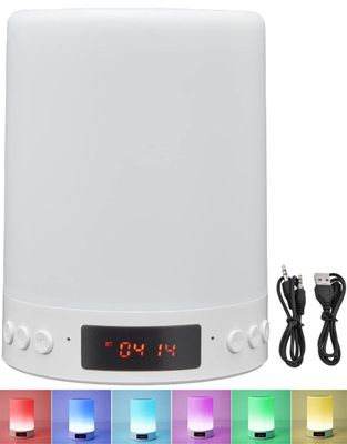 Lollanda Night Light Bluetooth Højttaler, Multifunktionelt vækkeur med lys – 3-niveau lys, til rejser, soveværelse og camping