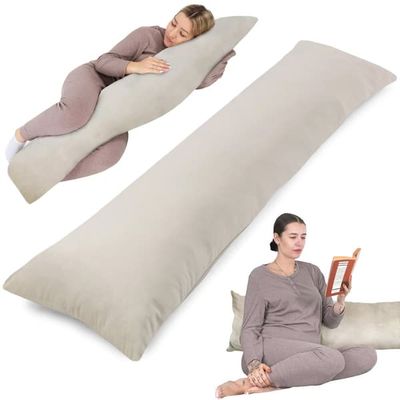Side sleeper kudde med sammetsöverdrag 40 x 145 cm - komfort kudde side sleeper body kudde side sleeper beige