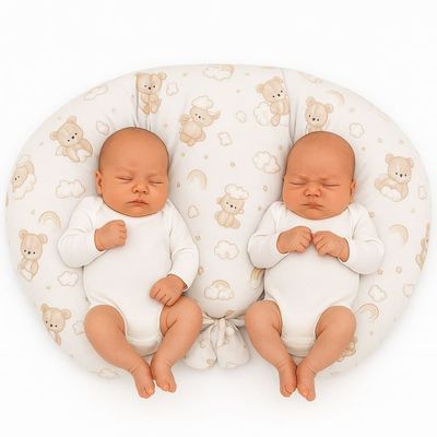 Kudde för tvillingmatning + avtagbart överdrag - beige nallebjörn med regnbåge