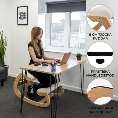 Ergonomisk Knästol i Trä Stoppad Kudde Kontor Hem Balanserande Ortopedisk Hållning Pall Rygg & Knän Kapacitet 100kg Tangentbord och Mus Handledsstöd