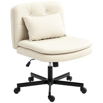Kontorsstol utan armstöd i konstläder, extra kudde, höj/sänkbar på hjul, beige