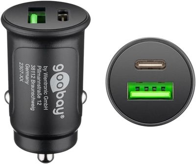 Goobay Dual-USB Auto Fast Charger USB-C™ PD (Power Delivery) (30W) 30W (12/24V) egnet for enheter med USB-C™ (Power Delivery), for eksempel iPhone 12