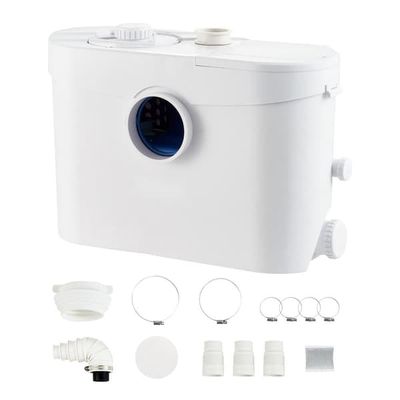 Macerator Bortskaffelsespumpe 700W, 9600 l/h Flow, 10m Udløb, Antimikrobiel Effektiv, 3 Vandindtag til Toilet, Kælder, Køkken, Badekar.