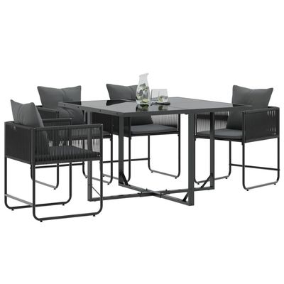 vidaXL Hagestoler med Puter 4 stk Svart Poly Rattan