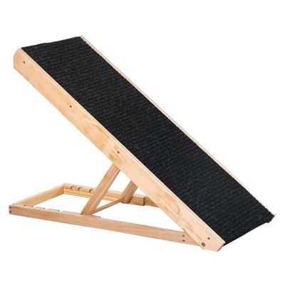 Kæledyrrampe, højdejusterbar med skridsikker måtte, fyr/polyester, 90x40x61 cm, hund/kat
